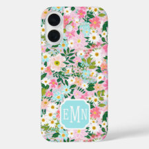 Colorful Pink Flower Garden Monogrammed