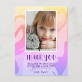 Colorful Pink Swirl Girl Photo Birthday Thank you Postkarte (Vorderseite)