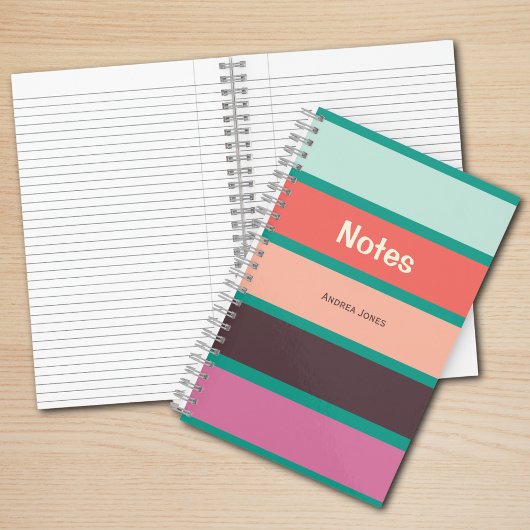 Colorful Pink & Teal Monogrammed Full Name Notes Notizblock