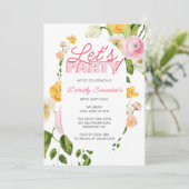 Colorful Pink Yellow Spring Flowers 60th Birthday Einladung (Stehend Vorderseite)