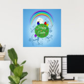 Colorful Planet & Rainbow Cute Bunny Happy Easter Poster (Heimbüro)