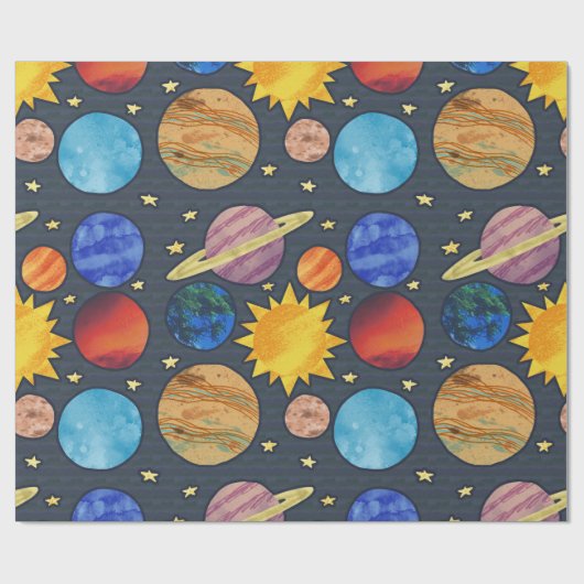Colorful Planets Geschenkpapier (Flach)