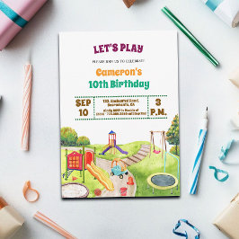 Colorful Playground Party 10th Birthday Invitation Einladung