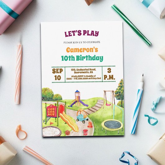 Colorful Playground Party 10th Birthday Invitation Einladung