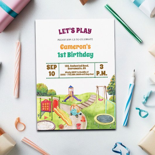 Colorful Playground Party 1st Birthday Invitation Einladung