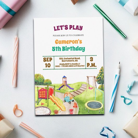 Colorful Playground Party 5th Birthday Invitation Einladung