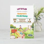 Colorful Playground Party 7th Birthday Invitation Einladung (Stehend Vorderseite)