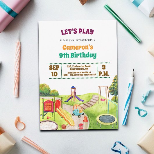 Colorful Playground Party 9th Birthday Invitation Einladung