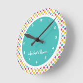 Colorful Polka Dot Kid’s Bedroom Runde Wanduhr (Winkel)