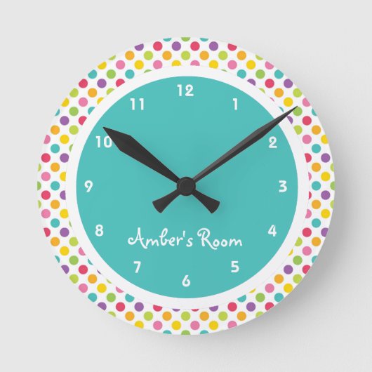Colorful Polka Dot Kid’s Bedroom Runde Wanduhr (Vorderseite)