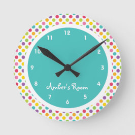 Colorful Polka Dot Kid’s Bedroom Runde Wanduhr