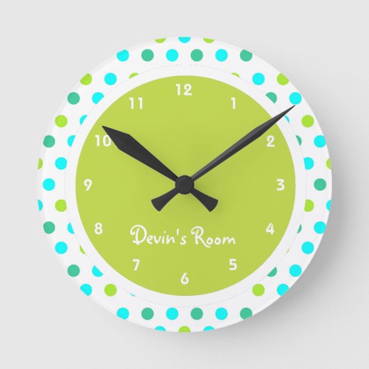 Colorful Polka Dot Kid’s Bedroom Runde Wanduhr (Vorderseite)