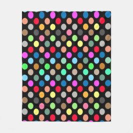 Colorful Polka Dots on Black Background - Seamless Fleecedecke