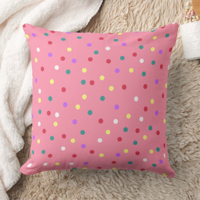 Colorful Polka Dots on Pink Kissen (Decke)