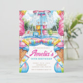 Colorful Pool Party Birthday Waterpark Einladung (Stehend Vorderseite)