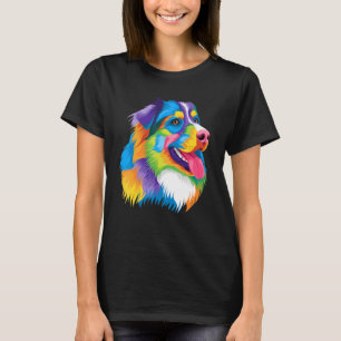 Colorful Pop Australian Shepherd Portrait Aussie 1 T-Shirt