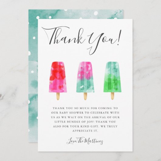 Colorful Popsicle Baby Dusche Vielen Dank Dankeskarte (Vorne/Hinten)