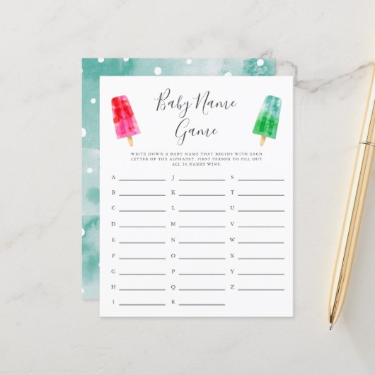 Colorful Popsicle Baby Name Dusche Spiel (Vorderseite/Rückseite Beispiel)