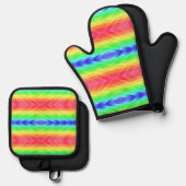 Colorful pot holder and oven mitt set with vibrant (Vorderseite/Rückseite)
