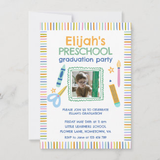 Colorful Preschool Graduation Party Invitation Einladung