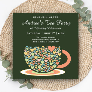 Colorful Pretty Tea Cup   Green Birthday Tea Party Einladung