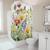 Colorful pretty wildflowers watercolor painting duschvorhang (Beispiel)