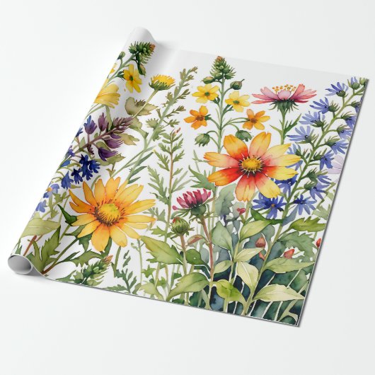Colorful pretty wildflowers watercolor painting geschenkpapier (Ungerollt)