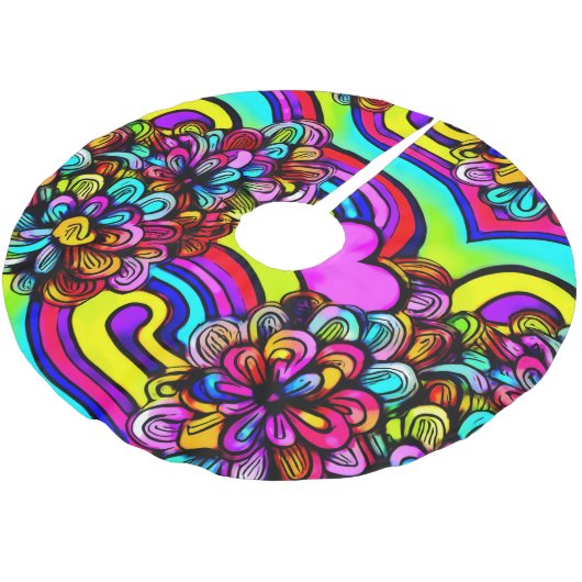 Colorful Psychedelic Cartoon Blume Weihnachten Polyester Weihnachtsbaumdecke (Schrägansicht)