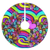 Colorful Psychedelic Cartoon Blume Weihnachten Polyester Weihnachtsbaumdecke (Vorderseite)