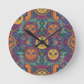 Colorful Psychedelic Cat Wall Clock Runde Wanduhr (Vorderseite)