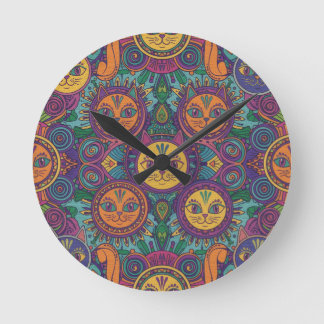 Colorful Psychedelic Cat Wall Clock Runde Wanduhr