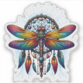 Colorful Psychedelic Dragonfly Dreamcatcher Boho Aufkleber (Vorderseite)