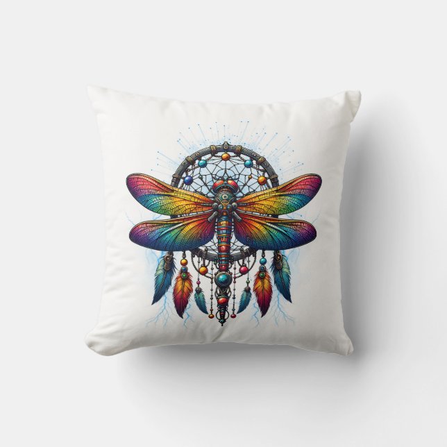 Colorful Psychedelic Dragonfly Dreamcatcher Boho Kissen (Vorderseite)