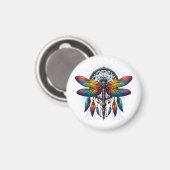 Colorful Psychedelic Dragonfly Dreamcatcher Boho Magnet (Vorderseite/Rückseite)