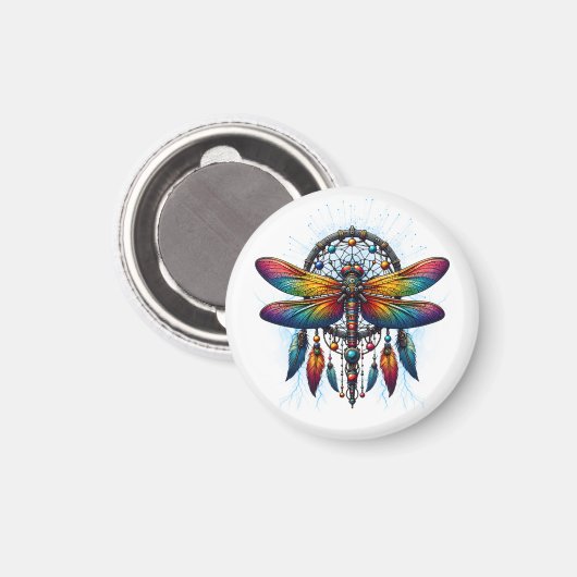 Colorful Psychedelic Dragonfly Dreamcatcher Boho Magnet (Vorderseite/Rückseite)