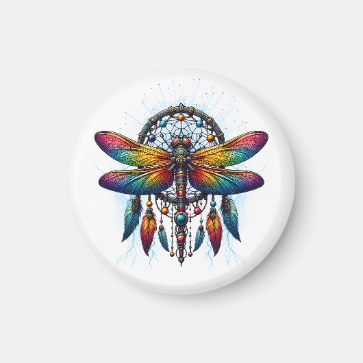 Colorful Psychedelic Dragonfly Dreamcatcher Boho Magnet (Vorne)