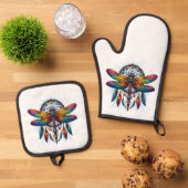 Colorful Psychedelic Dragonfly Dreamcatcher Boho Ofenhandschuh & Topflappen-Set (Oben Unten)