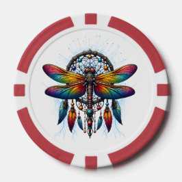 Colorful Psychedelic Dragonfly Dreamcatcher Boho Pokerchips