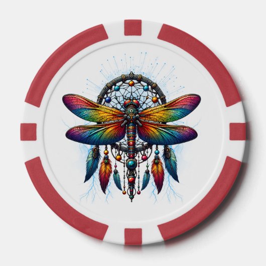 Colorful Psychedelic Dragonfly Dreamcatcher Boho Pokerchips (Vorderseite)