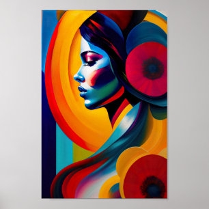 Colorful Psychedelic Female Face AI Generierte Kun Poster