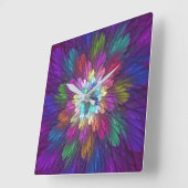 Colorful Psychedelic Flower Abstract Fractal Art Quadratische Wanduhr (Winkel)