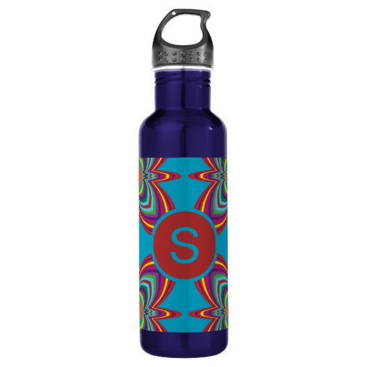 Colorful Psychedelic Geometric Pattern Monogram Edelstahlflasche (Vorderseite)