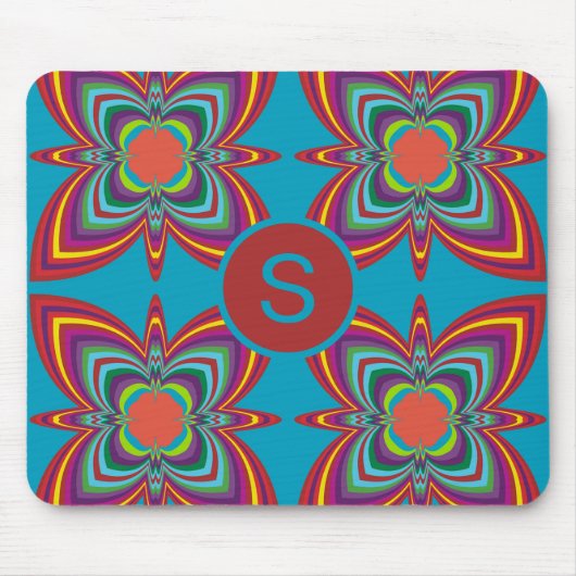 Colorful Psychedelic Geometric Pattern Monogram Mousepad (Vorne)