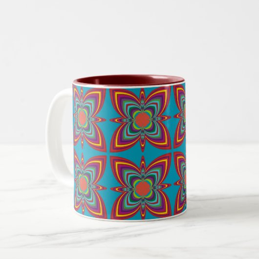 Colorful Psychedelic Geometric Pattern Zweifarbige Tasse (Vorderseite Links)
