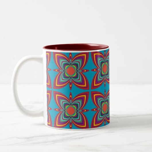 Colorful Psychedelic Geometric Pattern Zweifarbige Tasse (Links)