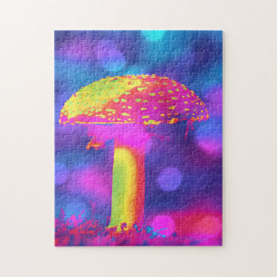Colorful Psychedelic Mushroom In Neon Puzzle