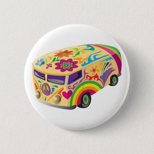 Colorful Psychedelic Painted Bus Boho Hippie Button (Vorderseite)