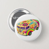 Colorful Psychedelic Painted Bus Boho Hippie Button (Vorne & Hinten)