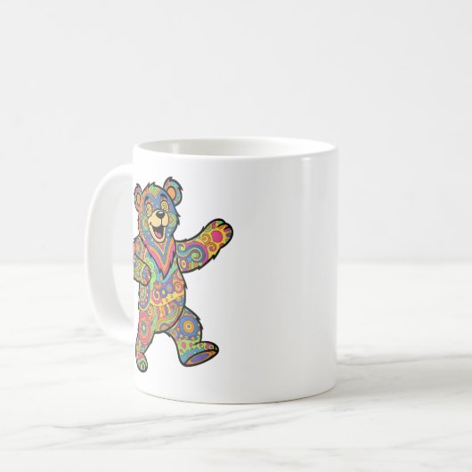 Colorful Psychedelic Teddy Bear Art Kaffeetasse (Vorderseite Links)