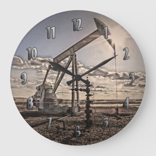 Colorful Pumping Unit at Sunset Clock Große Wanduhr (Vorderseite)